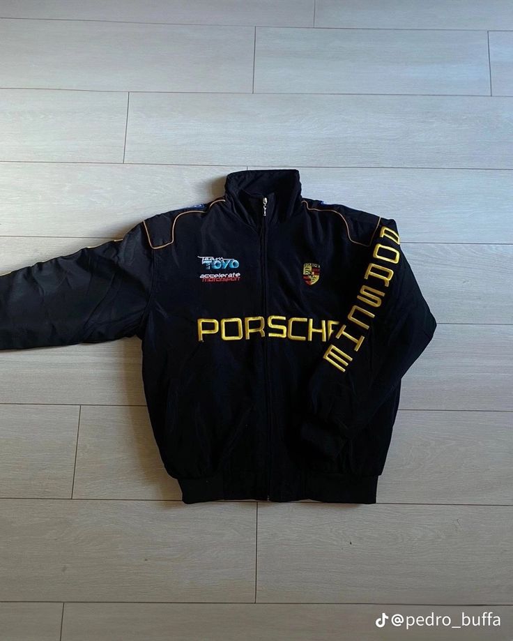 Porsche Black Print Racing Jacket | Premium Streetwear Motorsport Jacket