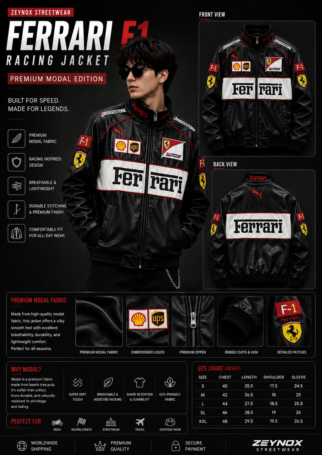 Ferrari White & Black Leather Jacket | Premium Racing Style Jacket for unisex