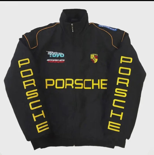 Porsche Black Print Racing Jacket | Premium Streetwear Motorsport Jacket