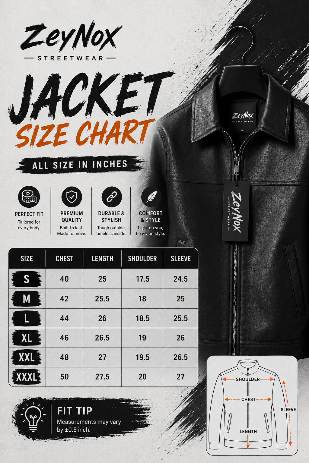 Faux Black Leather Jacket – Classic Zip-Up Casual Biker Jacket for unisex | Premium Vegan Leather