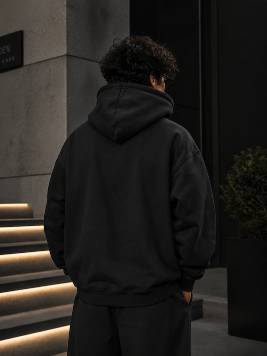 Premium Black Oversized Hoodie for Men & Women | Heavyweight Cotton Fleece Pullover | ZeyNox