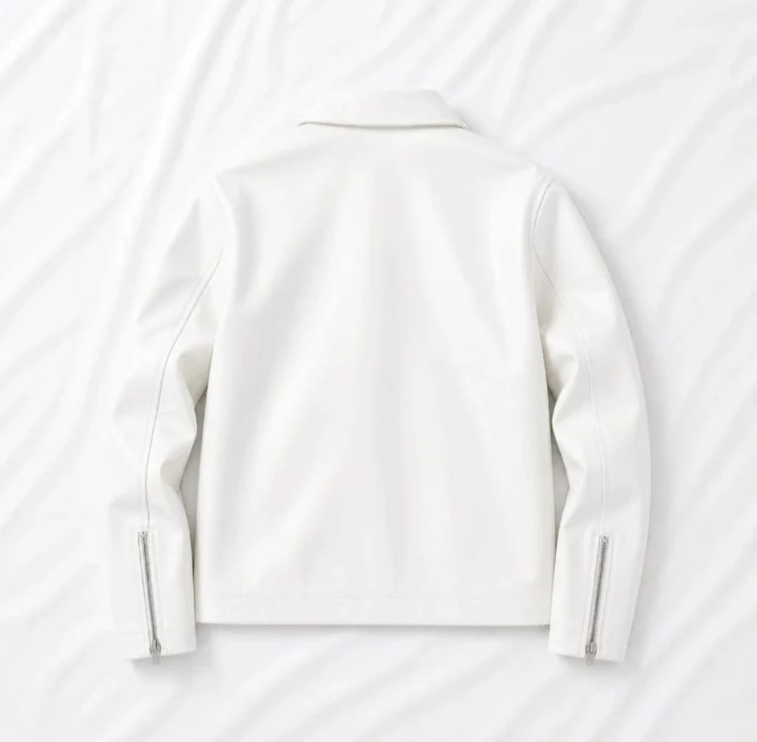 ZeyNox unisex Faux White Leather Jacket – Premium Vegan Leather Biker Jacket