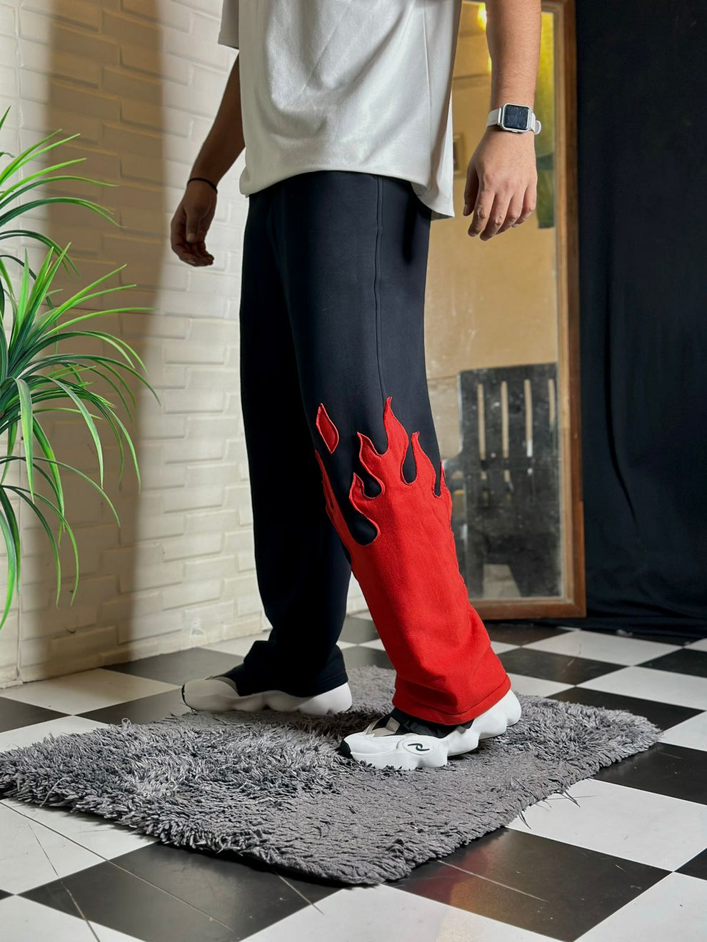 Red Fire Flame Track Pants for Men | Streetwear Joggers | Flame Print Sweatpants