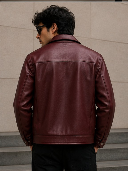 Fireman Clasp Maroon Leather Jacket | Vintage Biker & Racing Style
