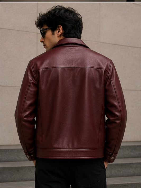Fireman Clasp Maroon Leather Jacket | Vintage Biker & Racing Style
