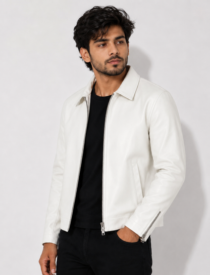 ZeyNox unisex Faux White Leather Jacket – Premium Vegan Leather Biker Jacket