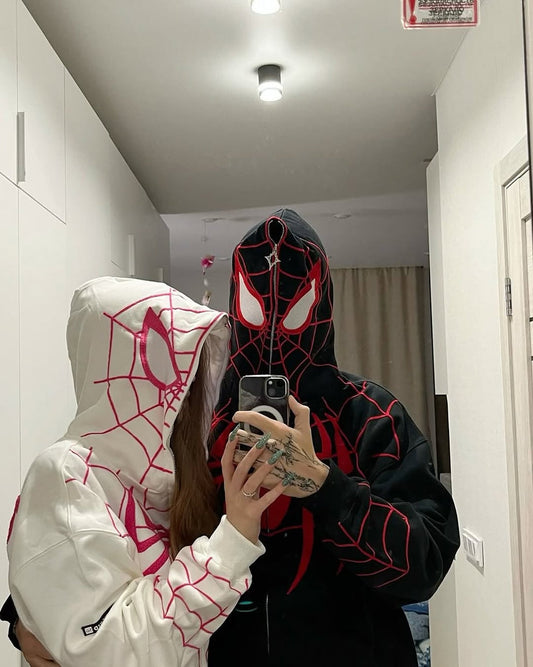 Black & White Spider-Man Couple Hoodies | Matching Marvel-Inspired Couple Sweatshirts