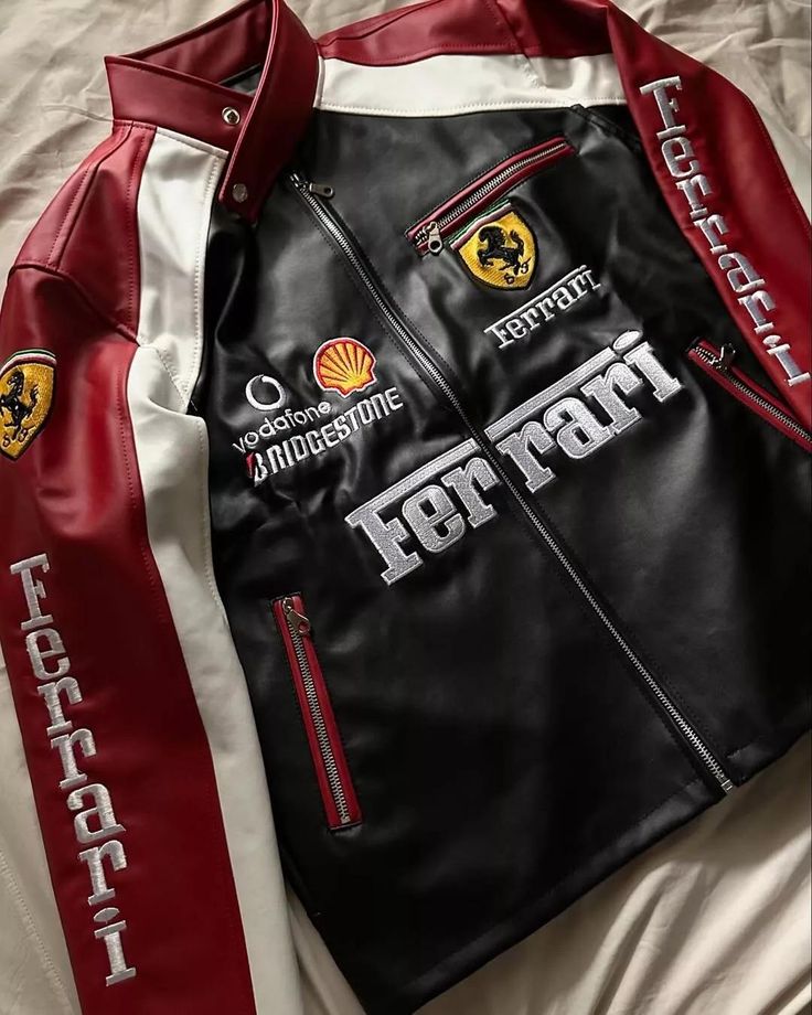 F1 Ferrari Black Leather Jacket – Premium Vintage Racing Biker Jacket for Unisex | ZeyNox Streetwear