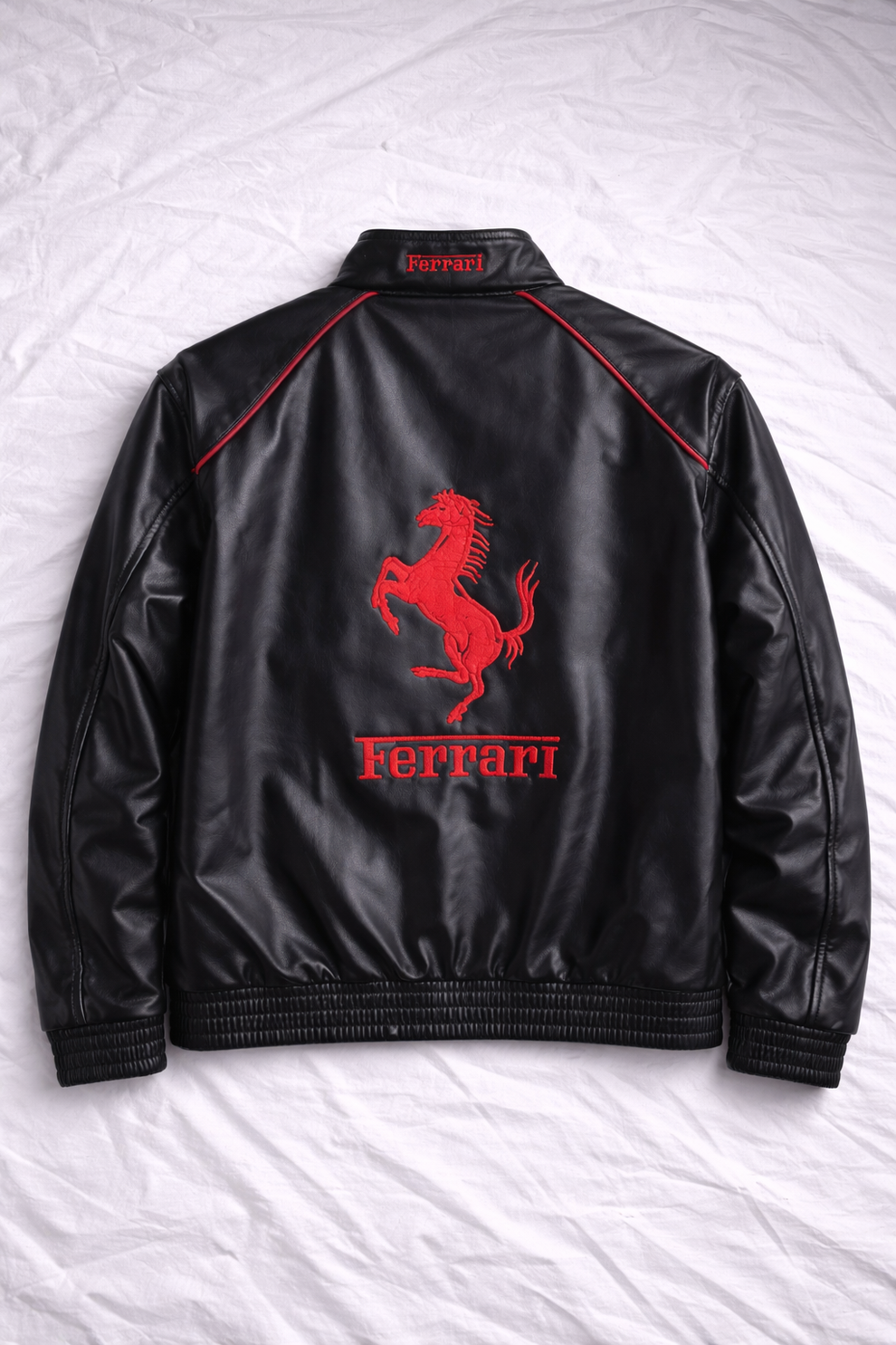 Ferrari White & Black Leather Jacket | Premium Racing Style Jacket for unisex