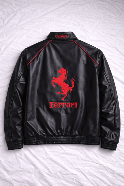Ferrari White & Black Leather Jacket | Premium Racing Style Jacket for unisex