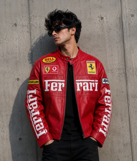 Ferrari Red Leather Jacket for Unisex | Premium Faux Leather Racing Jacket | ZeyNox