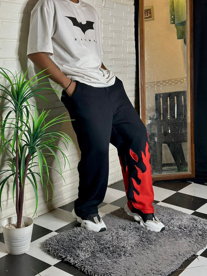 Red Fire Flame Track Pants for Men | Streetwear Joggers | Flame Print Sweatpants