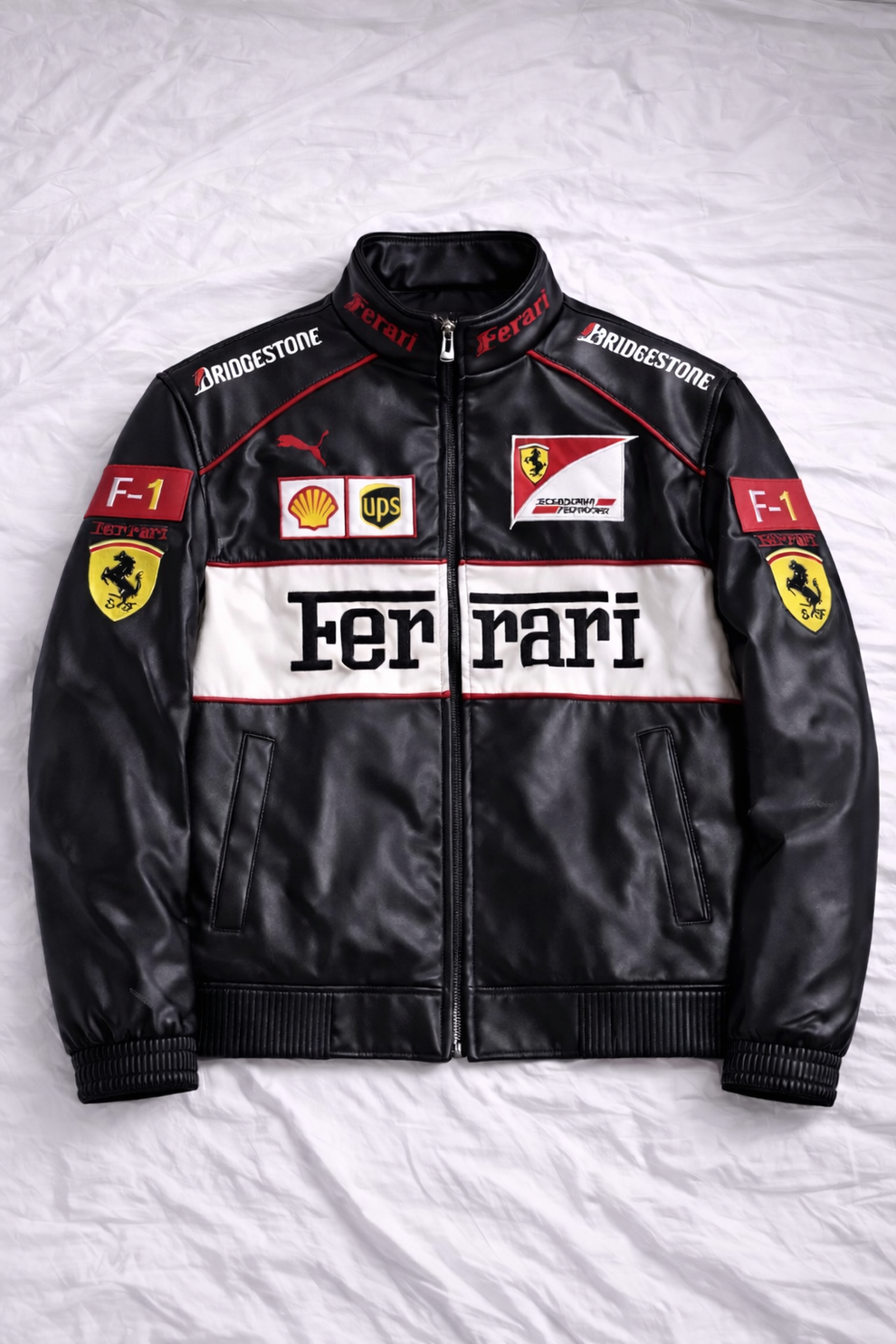 Ferrari White & Black Leather Jacket | Premium Racing Style Jacket for unisex