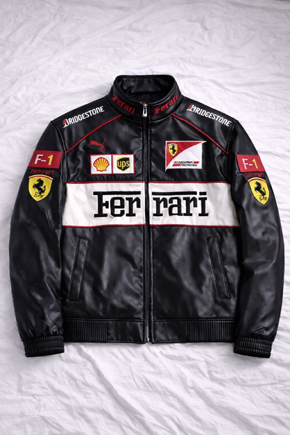Ferrari White & Black Leather Jacket | Premium Racing Style Jacket for unisex
