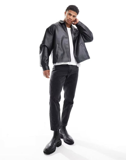 Faux Black Leather Jacket – Classic Zip-Up Casual Biker Jacket for unisex | Premium Vegan Leather