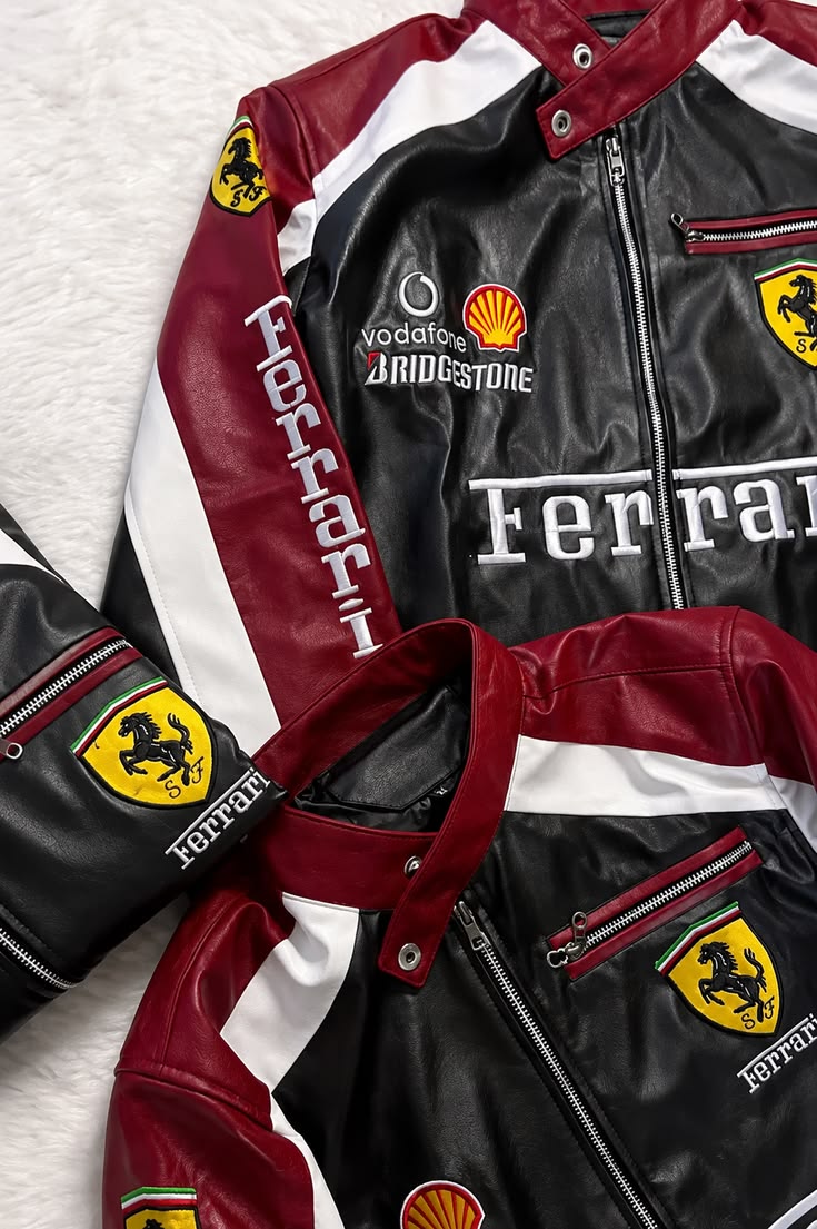F1 Ferrari Black Leather Jacket – Premium Vintage Racing Biker Jacket for Unisex | ZeyNox Streetwear