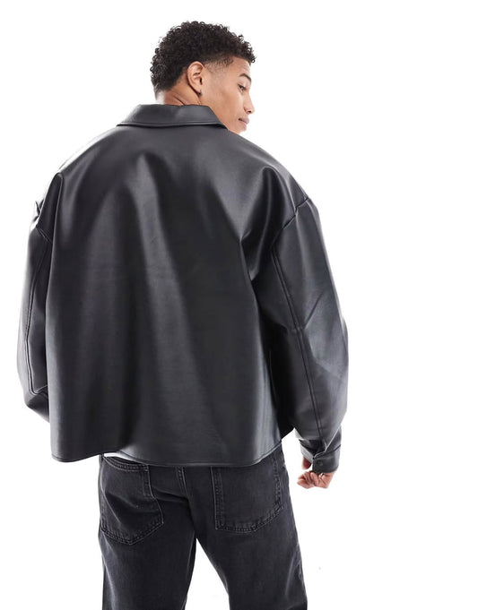 Faux Black Leather Jacket – Classic Zip-Up Casual Biker Jacket for unisex | Premium Vegan Leather