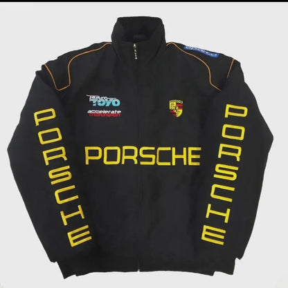 Porsche Black Print Racing Jacket | Premium Streetwear Motorsport Jacket