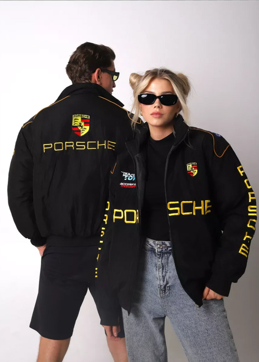 Porsche Black Print Racing Jacket | Premium Streetwear Motorsport Jacket