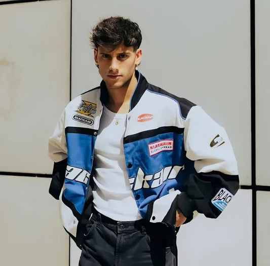 BlackAir Blue Racing Jacket – Vintage Streetwear Motorsport Bomber Jacket for unisex