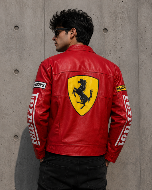 Ferrari Red Leather Jacket for Unisex | Premium Faux Leather Racing Jacket | ZeyNox
