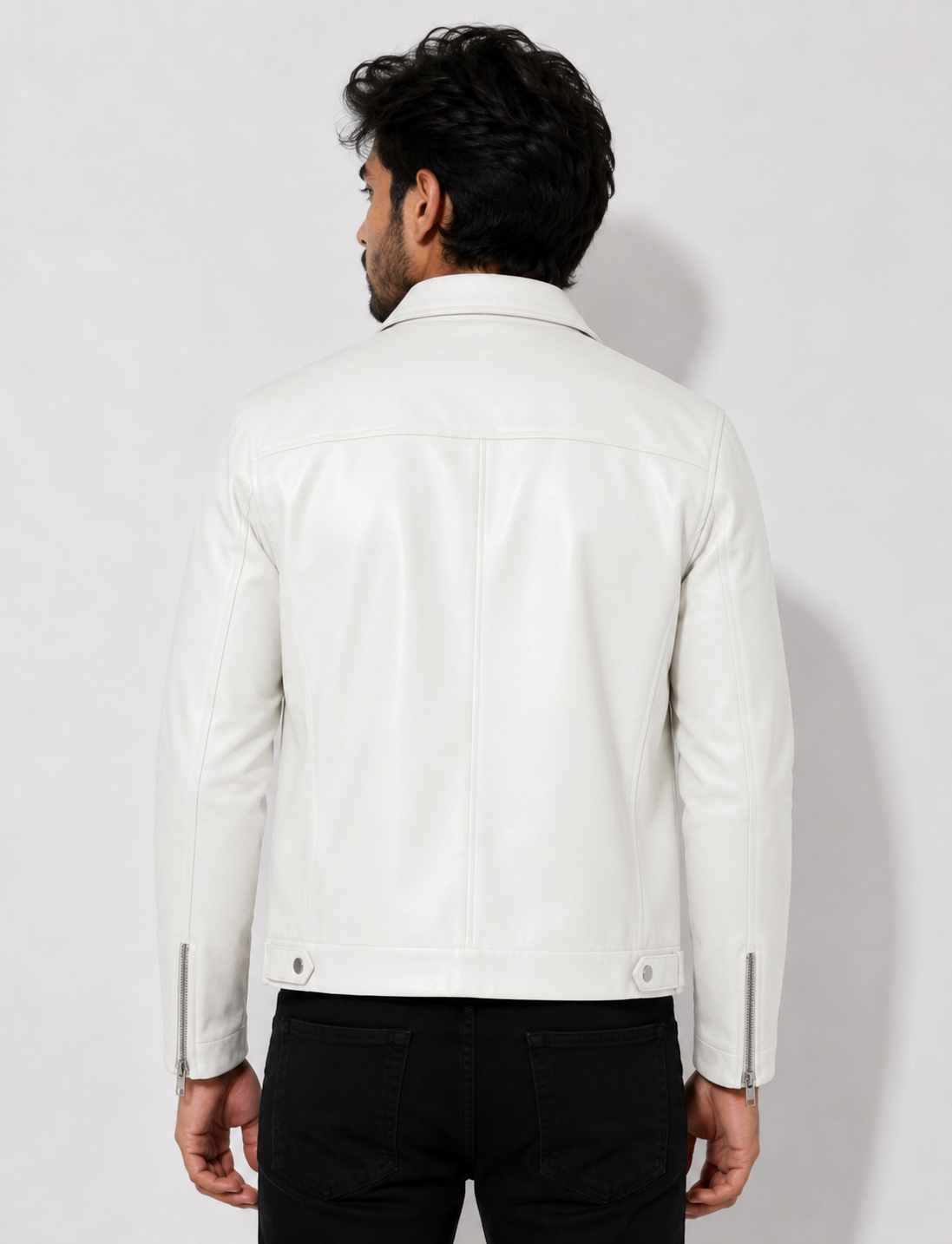 ZeyNox unisex Faux White Leather Jacket – Premium Vegan Leather Biker Jacket