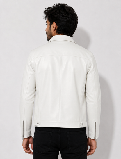 ZeyNox unisex Faux White Leather Jacket – Premium Vegan Leather Biker Jacket