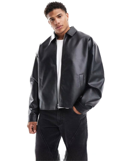Faux Black Leather Jacket – Classic Zip-Up Casual Biker Jacket for unisex | Premium Vegan Leather
