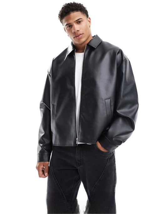 Faux Black Leather Jacket – Classic Zip-Up Casual Biker Jacket for unisex | Premium Vegan Leather
