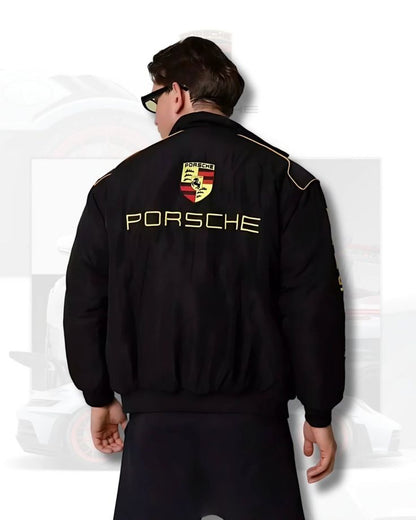 Porsche Black Print Racing Jacket | Premium Streetwear Motorsport Jacket