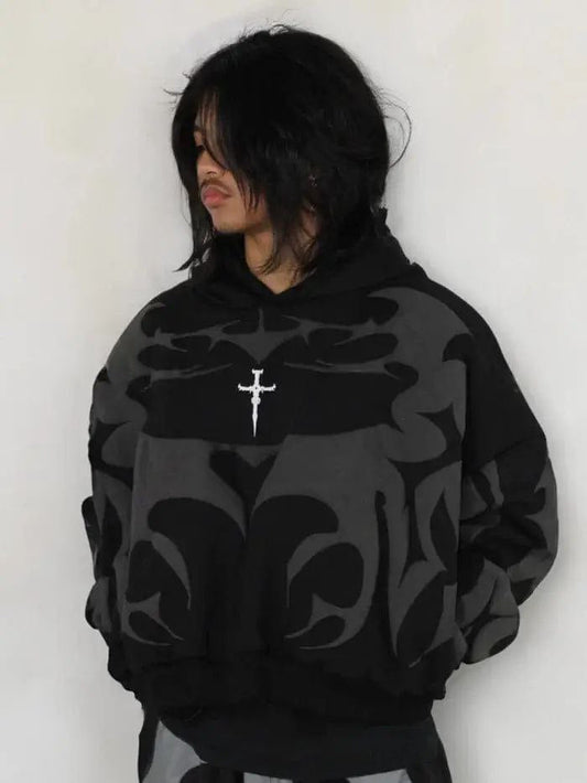 Tribal Shadow Depth Hoodie – Premium Oversized Streetwear Hoodie for Unisex | ZeyNox Streetwear