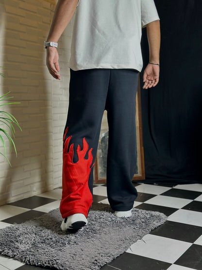 Red Fire Flame Track Pants for Men | Streetwear Joggers | Flame Print Sweatpants