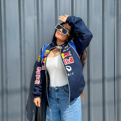Red Bull Embroidered Racing Jacket for Unisex | Premium Motorsport Streetwear Bomber Jacket