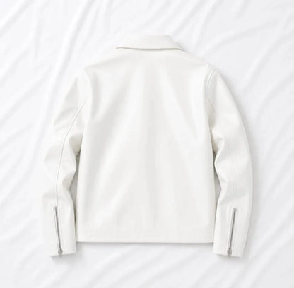 ZeyNox unisex Faux White Leather Jacket – Premium Vegan Leather Biker Jacket