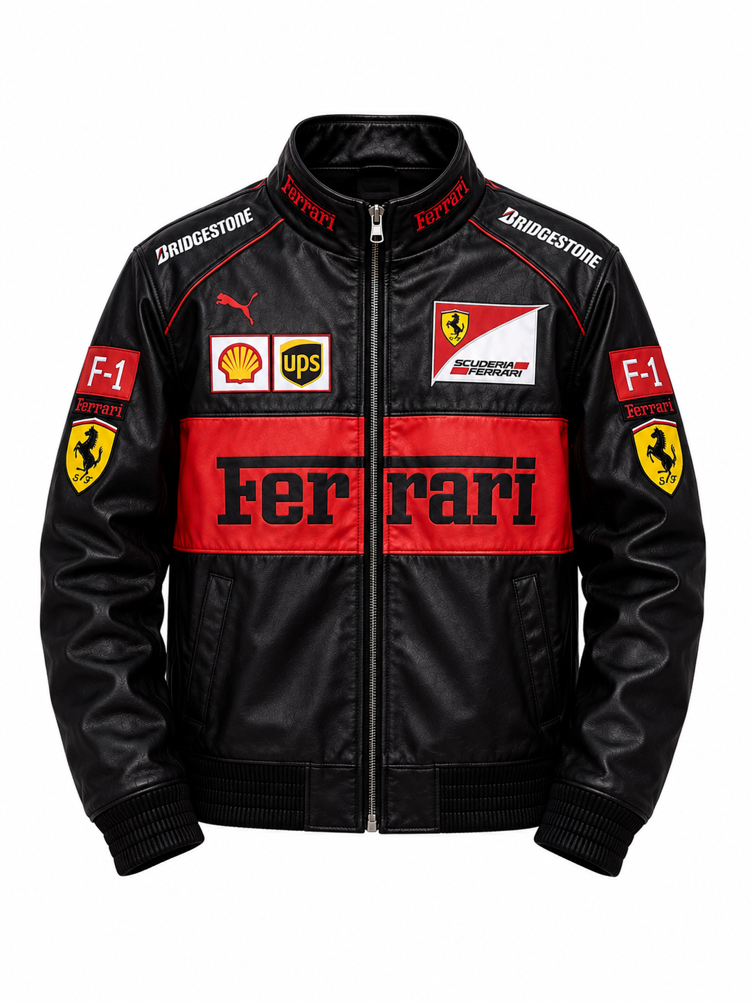Ferrari Red & Black Leather Jacket | Vintage F1 Racing Jacket for unisex | ZeyNox Streetwear