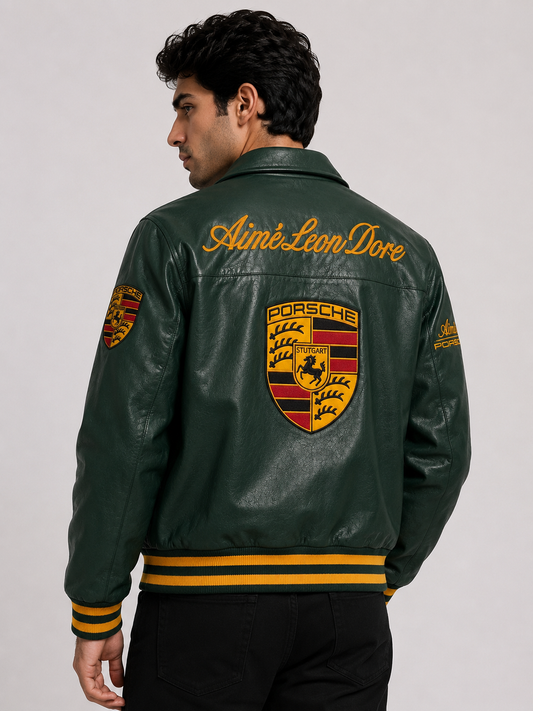 Porsche Green Leather Jacket | Premium Racing Style Leather Jacket for Unisex | ZeyNox Streetwear