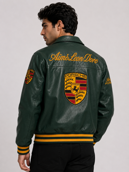 Porsche Green Leather Jacket | Premium Racing Style Leather Jacket for Unisex | ZeyNox Streetwear