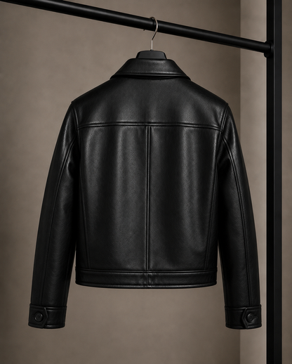 Fireman Clasp Black Leather Jacket for Unisex | Vintage Motorcycle Biker Jacket