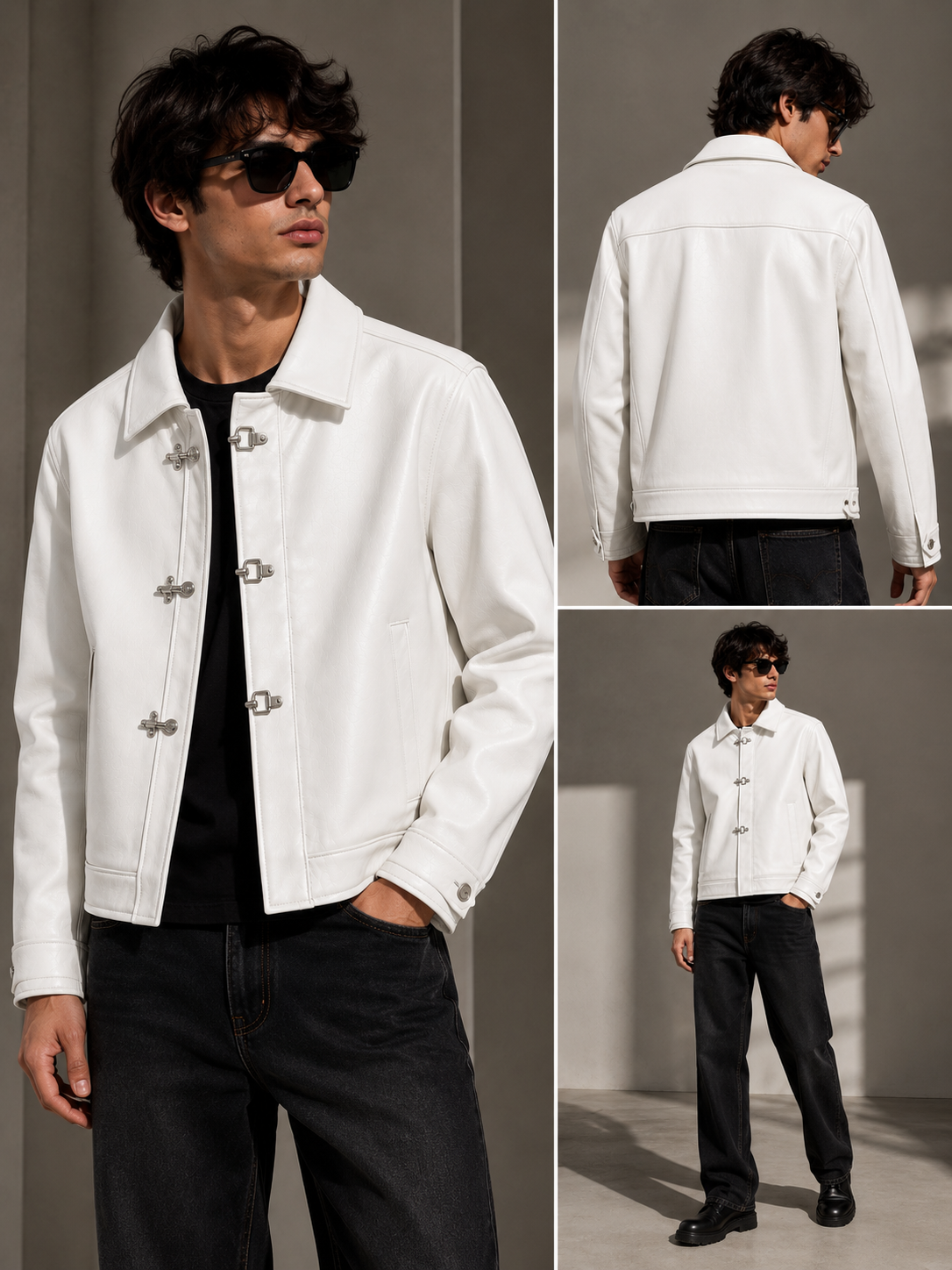 Fireman Clasp White Leather Jacket | Men's Vintage Biker Jacket and stylish jacket
