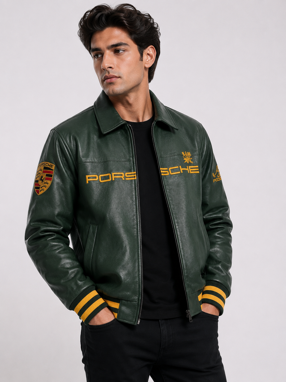 Porsche Green Leather Jacket | Premium Racing Style Leather Jacket for Unisex | ZeyNox Streetwear