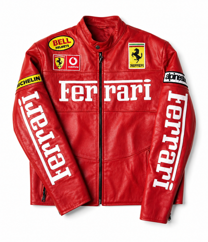 Ferrari Red Leather Jacket for Unisex | Premium Faux Leather Racing Jacket | ZeyNox