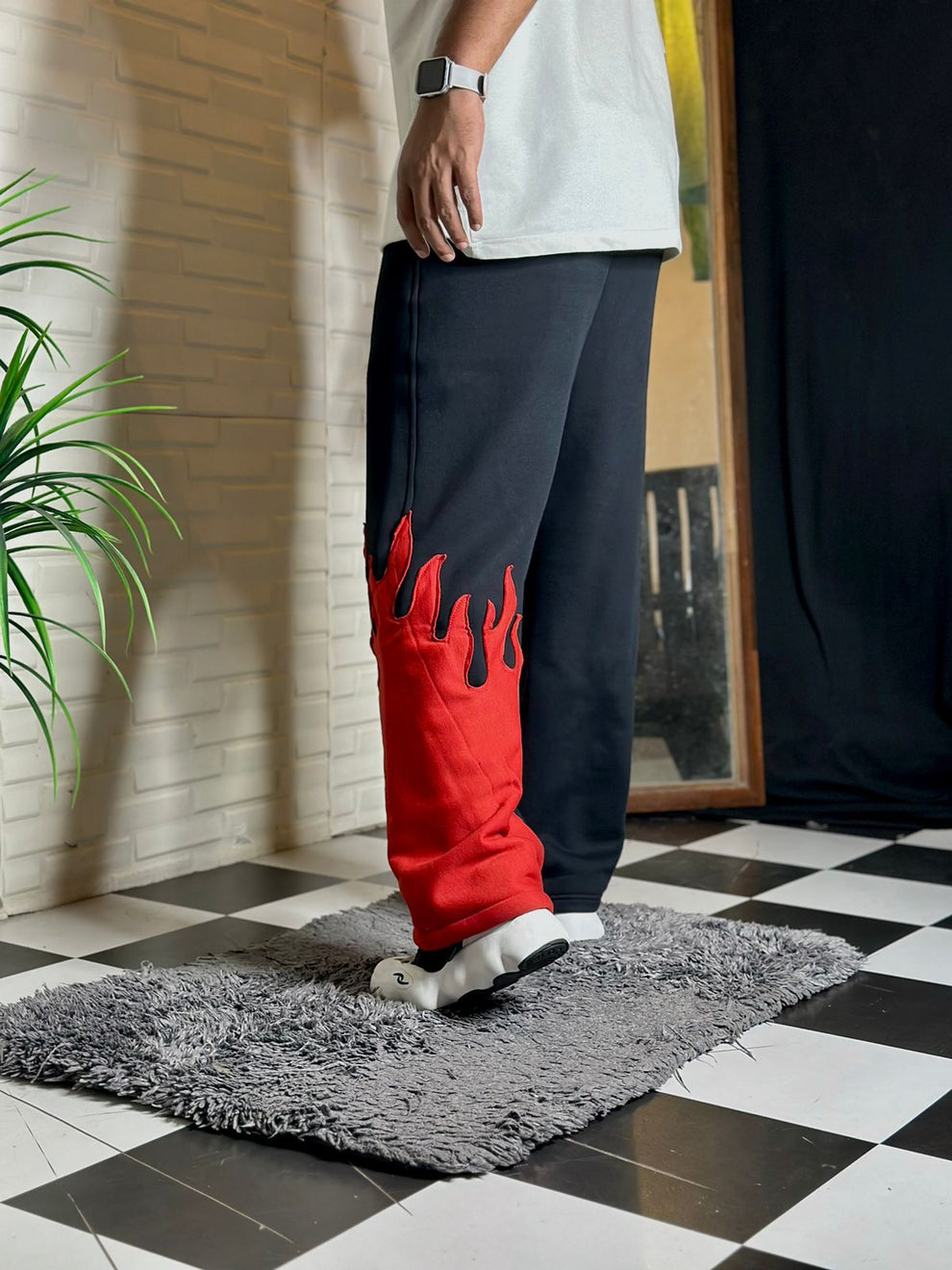 Red Fire Flame Track Pants for Men | Streetwear Joggers | Flame Print Sweatpants
