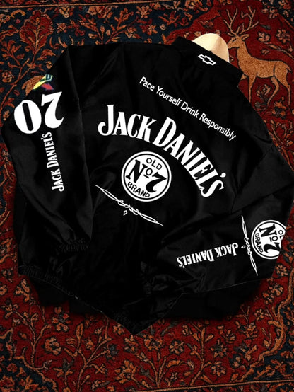 Jack Daniels Print Jacket | Vintage Whiskey Graphic Racing Jacket | Unisex Streetwear Jacket