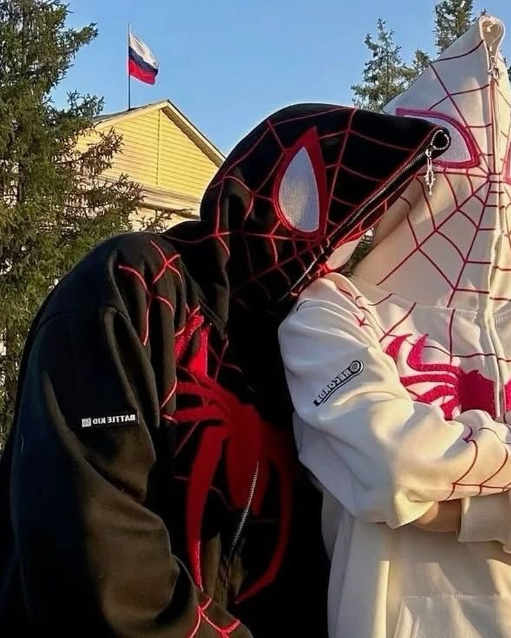 Black & White Spider-Man Couple Hoodies | Matching Marvel-Inspired Couple Sweatshirts