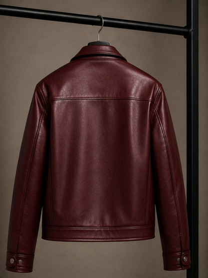 Fireman Clasp Maroon Leather Jacket | Vintage Biker & Racing Style