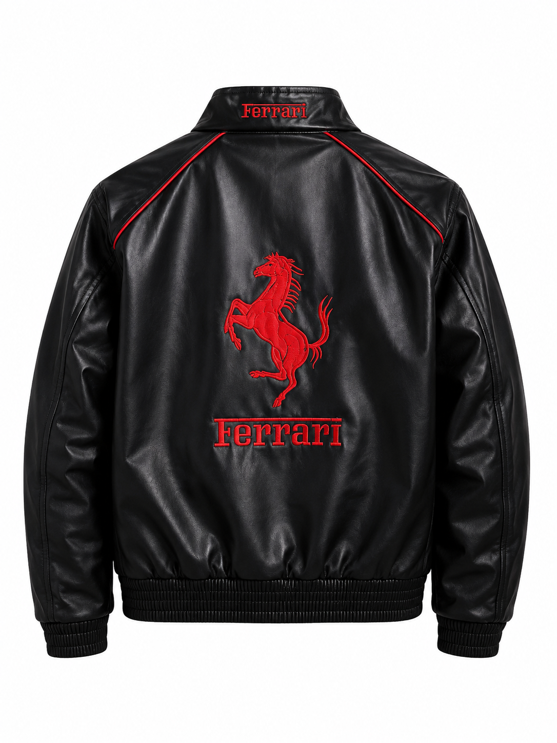 Ferrari Red & Black Leather Jacket | Vintage F1 Racing Jacket for unisex | ZeyNox Streetwear