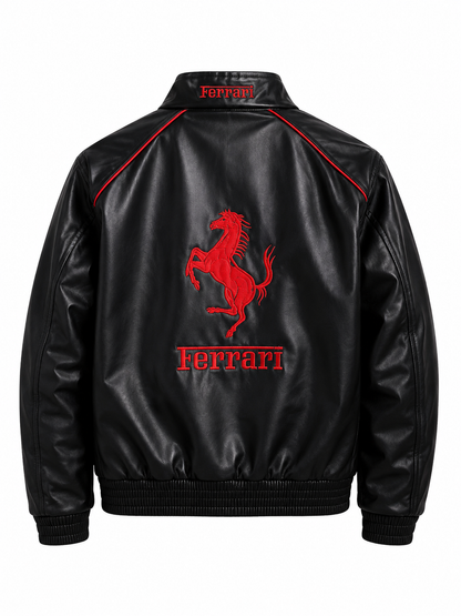 Ferrari Red & Black Leather Jacket | Vintage F1 Racing Jacket for unisex | ZeyNox Streetwear