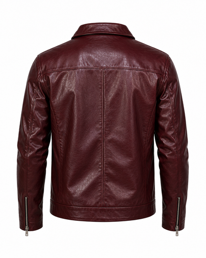 Faux Burgundy Leather Jacket – Classic Zip-Up Casual Biker Jacket for Unisex| Premium Vegan Leather
