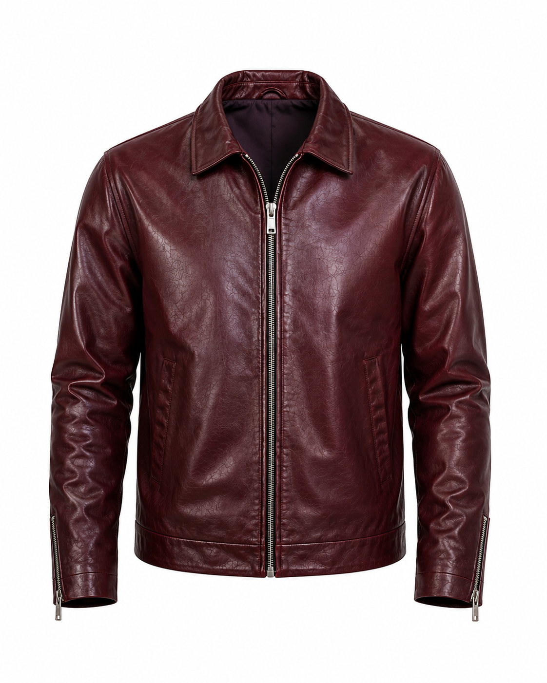 Faux Burgundy Leather Jacket – Classic Zip-Up Casual Biker Jacket for Unisex| Premium Vegan Leather
