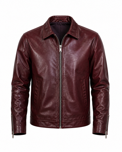 Faux Burgundy Leather Jacket – Classic Zip-Up Casual Biker Jacket for Unisex| Premium Vegan Leather